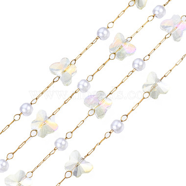 Papillon en verre et chaînes de perles en plastique abs(CHS-N003-02-07)-3