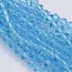 Bicone Glass Beads Strands, Faceted, Light Sky Blue, 4x4mm, Hole: 0.8~1mm, about 75~78pcs/strand, 28~29cm(EGLA-P016-4mm-02)