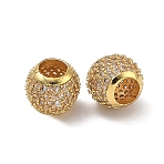 Barrel Brass Clear Cubic Zirconia European Beads, Large Hole Bead, Cadmium Free & Lead Free, Rack Plating, Long-Lasting Plated, Real 18K Gold Plated, 10x8.5mm, Hole: 5mm(KK-D228-16G)