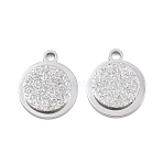304 Stainless Steel Charms, Textured Flat Round Charms, Stainless Steel Color, 10.5x9x2mm, Hole: 1.2mm(SA-H001-02P)