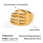 Adjustable 304 Stainless Steel Cuff Open Rings for Women, Real 18K Gold Plated, Palm, 14mm, US Size 7(17.3mm)(ZC9558-2)