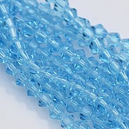 Bicone Glass Beads Strands, Faceted, Light Sky Blue, 4x4mm, Hole: 1mm, about 92~96pcs/strand, 13.78~14.37 inch(EGLA-P016-4mm-02)
