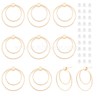 10Pcs Brass Double Ring Dangle Stud Earrings for Women, with 30Pcs Plastic Ear Nuts, Real 18K Gold Plated, 30mm, Pin: 0.8mm(KK-BC0010-49)