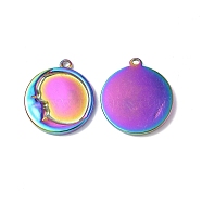 Ion Plating(IP) 304 Stainless Steel Pendants, Flat Round with Moon Charm, Rainbow Color, 20.5x18x2.5mm, Hole: 1.6mm(STAS-C066-09M)