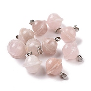 Natural Rose Quartz Pendants, Planet Charms, with Platinum Plated Alloy Snap on Bails, 19.5~21.5x18~18.5mm, Hole: 5.5x3.3mm(G-B041-01P-07)