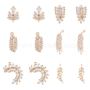 DICOSMETIC 12Pcs 6 Styles Brass Micro Pave Cubic Zirconia Pendants, Light Gold, Long-Lasting Plated, Leaf & Ear of Wheat & Olive Branch & Willow Branch, Clear, 15.5~35x8~17x2~4mm, Hole: 1~2x1~4mm, 2pcs/style(KK-DC0002-85)
