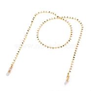 Brass Eyeglasses Chains, Neck Strap for Eyeglasses, with Faceted Round Natural Tourmaline Beads and Rubber Loop Ends, Golden, 27.36 inch(69.5cm)(AJEW-EH00325)