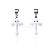 10Pcs 304 Stainless Steel Pendants, Cross, Stainless Steel Color, 19x11.5x1.2mm, Hole: 3.5mm(STAS-CJ0001-230)
