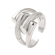 Brass Bypass Open Cuff Rings for Women, Platinum, 18.5mm, Adjustable(RJEW-A046-13P)