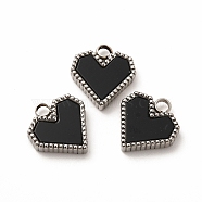 304 Stainless Steel Pendants, with Acrylic, Heart, Black, 12x11x3mm, Hole: 2mm(STAS-A076-06P-01)