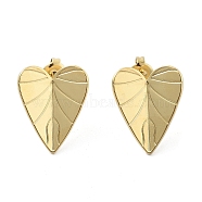 304 Stainless Steel Stud Earrings, Heart, Real 14K Gold Plated, 20x16mm(EJEW-P258-39G)