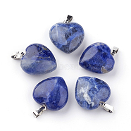 Natural Sodalite Pendants, with Platinum Tone Alloy Findings, Heart, 22~23x20~21x9~10mm, Hole: 2.5x5.5mm(G-S219-16A)