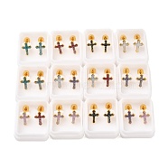 Glitter Cross Ear Fake Plugs, 304 Stainless Steel Enamel Piercing Stud Screw Earrings for Women, Golden, Mixed Color, 10x7mm, Pin: 1mm(EJEW-H105-30G)