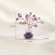 Natural Amethyst Chips Tree Decorations, Copper Wire Feng Shui Energy Stone Gift for Home Desktop Decoration, 65x63x25mm(PW-WG14985-02)