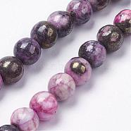 Natural Pyrite Beads Strands, Dyed, Round, Pink, 7.5~8.5mm, Hole: 1mm, about 27pcs/strand, 7.9 inch(20.3cm)(G-K181-N02)