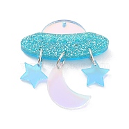 Acrylic Pendants, Dirigible with Moon and Star, Spaceship, 42.5x36.5x4mm, Hole: 1.4mm(FIND-Q097-01)