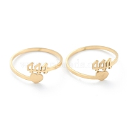 Ion Plating(IP) 201 Stainless Steel Cuff Rings, Open Rings, Numbers 4 with Heart, Real 18K Gold Plated, Number 4: 5x8.5mm, US Size 11, Inner Diameter: 20.5mm(RJEW-M136-01D-G)