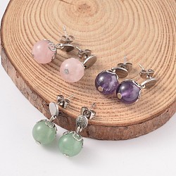Natural Mixed Stone Ear Studs, with 304 Stainless Steel Findings, 22mm, Pin: 0.7mm(EJEW-JE01980)