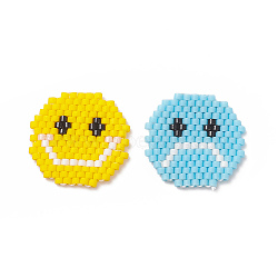 Handmade Seed Beads, Loom Pattern, Smile & Sad Face, Mixed Color, 19x20x1.8mm, Hole: 0.7mm, 2pcs/set(PALLOY-MZ00069)