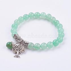 Natural Green Aventurine Stretch Bracelets, with Tibetan Style Pendants,  2 inch(51mm)(BJEW-F262-A07)