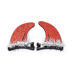 Halloween Theme Devil Horn Felt Alligator Hair Clips, with Iron Clips and Organza, for Child, Orange Red, 55x48x10mm(PHAR-L008-01K)