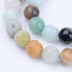 Natural Flower Amazonite Beads Strands, Round, Faceted, 8~8.5mm, Hole: 1mm, about 47pcs/strand, 15.5 inch(X-G-Q462-8mm-42)