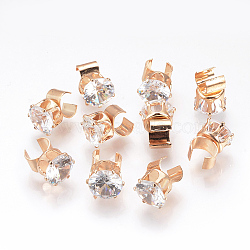 Cubic Zirconia Shoe Buckle Clasps, with Iron Findings, Flat Round, Light Gold, 10x11x12.5mm, Hole: 4x6mm(ZIRC-T003-25KC)
