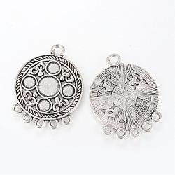 Tibetan Style Alloy Chandelier Component Link Cabochons Settings, Flat Round, Cadmium Free & Lead Free, Antique Silver, Tray: 6~9.5mm, 40x31x2mm, Hole: 2.5~3mm, about 130pcs/1000g(TIBE-S302-18AS-LF)