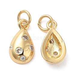 Rack Plating Brass Micro Pave Clear Cubic Zirconia Charms, with Jump Ring, Long-Lasting Plated, Cadmium Free & Lead Free, Teardrop Charm, Real 18K Gold Plated, 14x7.5x3mm, Hole: 3mm(KK-I706-13G)