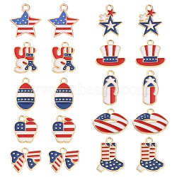 20Pcs 10 Styles American Flag Style Alloy Enamel Charms, Flip-flops & Boot & Bowknot, Golden, Colorful, 14x18x2mm, Hole: 1.8mm, 2pcs/style(ENAM-YW0002-41)