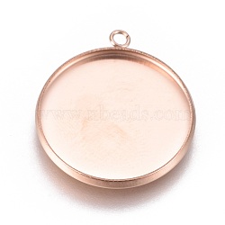 Ion Plating(IP) 304 Stainless Steel Pendant Cabochon Settings, Plain Edge Bezel Cups, Flat Round, Rose Gold, Tray: 20mm, 24.5x21.8x2mm, Hole: 1.8mm(X-STAS-G127-13-20mm-RG)