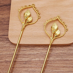 Iron Hair Stick Findings, with Alloy Flower and Loops, Golden, 156x36x6mm(OHAR-PW0001-318G)