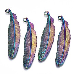 Alloy Big Pendants, Cadmium Free & Lead Free, Feather, Rainbow Color, 52x12x2mm, Hole: 2mm(PALLOY-N156-035-RS)