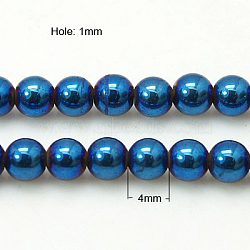 Non-Magnetic Synthetic Hematite Beads Strands, Blue Plated, Round, Blue Plated, 4mm(G-C019-4mm)