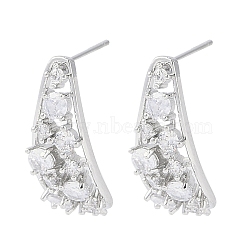 Brass Pave Clear Cubic Zirconia Stud Earring Findings, with Loop, Teardrop, Platinum, 26x10mm, Hole: 1.8mm, Pin: 0.5mm(KK-F875-03P)