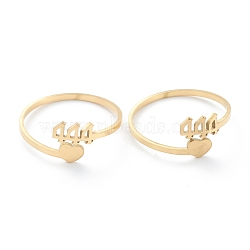 Ion Plating(IP) 201 Stainless Steel Cuff Rings, Open Rings, Numbers 4 with Heart, Real 18K Gold Plated, Number 4: 5x8.5mm, US Size 11, Inner Diameter: 20.5mm(RJEW-M136-01D-G)