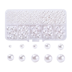 443Pcs 5 Sizes ABS Plastic Imitation Pearl Beads, Round, White, 4~12mm, Hole: 1.6~2.3mm(KY-YW0001-10)