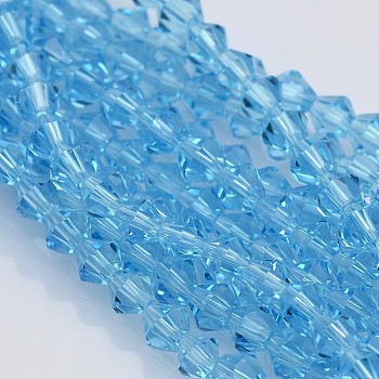 Bicone Glass Beads Strands, Faceted, Light Sky Blue, 4x4mm, Hole: 1mm, about 82~85pcs/strand, 30.5~31cm