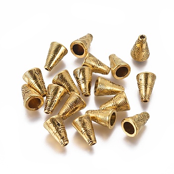 Tibetan Style Bead Caps, Antique Golden, Lead Free and Cadmium Free, Cone, Size: about 9mm wide, 11.5mm long, hole: 2mm