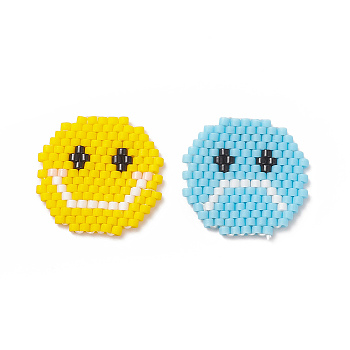 Handmade Seed Beads, Loom Pattern, Smile & Sad Face, Mixed Color, 19x20x1.8mm, Hole: 0.7mm, 2pcs/set