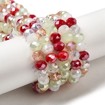 Glass Beads Strands, Faceted, Rondelle, Red, 8x6mm, Hole: 1mm, about 65~68pcs/strand, 15.7~16.1 inch(40~41cm)