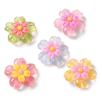 Translucent Resin Decoden Cabochons, Flower, Mixed Color, 24x24x8.5mm