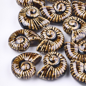 Handmade Porcelain Beads, Fancy Antique Glazed Porcelain, Sea Snail, Peru, 39~40x30~31x16.5~18mm, Hole: 2.5~3.5mm