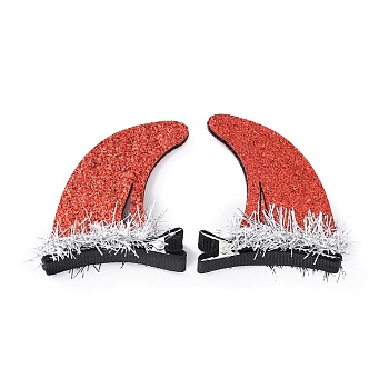 Halloween Theme Devil Horn Felt Alligator Hair Clips, with Iron Clips and Organza, for Child, Orange Red, 55x48x10mm