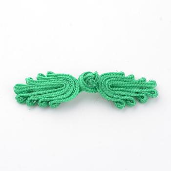 Handmade Chinese Frogs Knots Buttons Sets, Polyester Button, Palm, Spring Green, 64~76x19~23x3~4mm