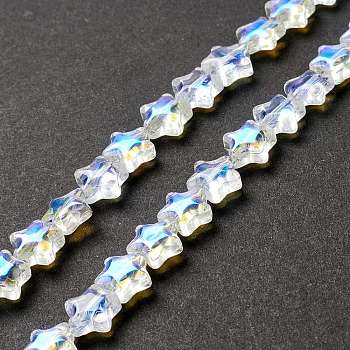 Transparent Glass Beads Strand, Star, Clear AB, 8~8.5x8~8.5x3.5~4mm, Hole: 1mm, about 50pcs/strand, 14.25~15.35 inch(36.2~39cm)