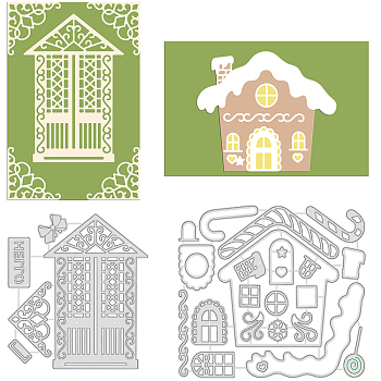 GLOBLELAND 2Pcs 2 Style Christmas Theme Carbon Steel Cutting Dies Stencils, for DIY Scrapbooking/Photo Album, Decorative Embossing DIY Paper Card, House Pattern, 1pc/style