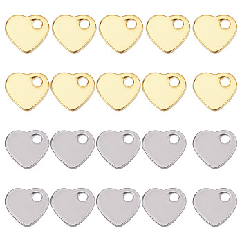 120Pcs 2 Colors 201 Stainless Steel Charms, Stamping Blank Tag, Heart, Golden & Stainless Steel Color, 5x6x1mm, Hole: 1mm, 60pcs/color