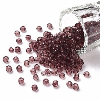 Glass Seed Beads, Transparent, Round, Pale Violet Red, 6/0, 4mm, Hole: 1.5mm, about 4500 beads/pound