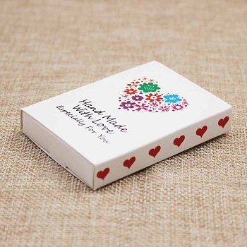 Kraft Paper Boxes and Necklace Jewelry Display Cards, Packaging Boxes, with Word and Flower Pattern, White, Folded Box Size: 7.3x5.4x1.2cm, Display Card: 7x5x0.05cm